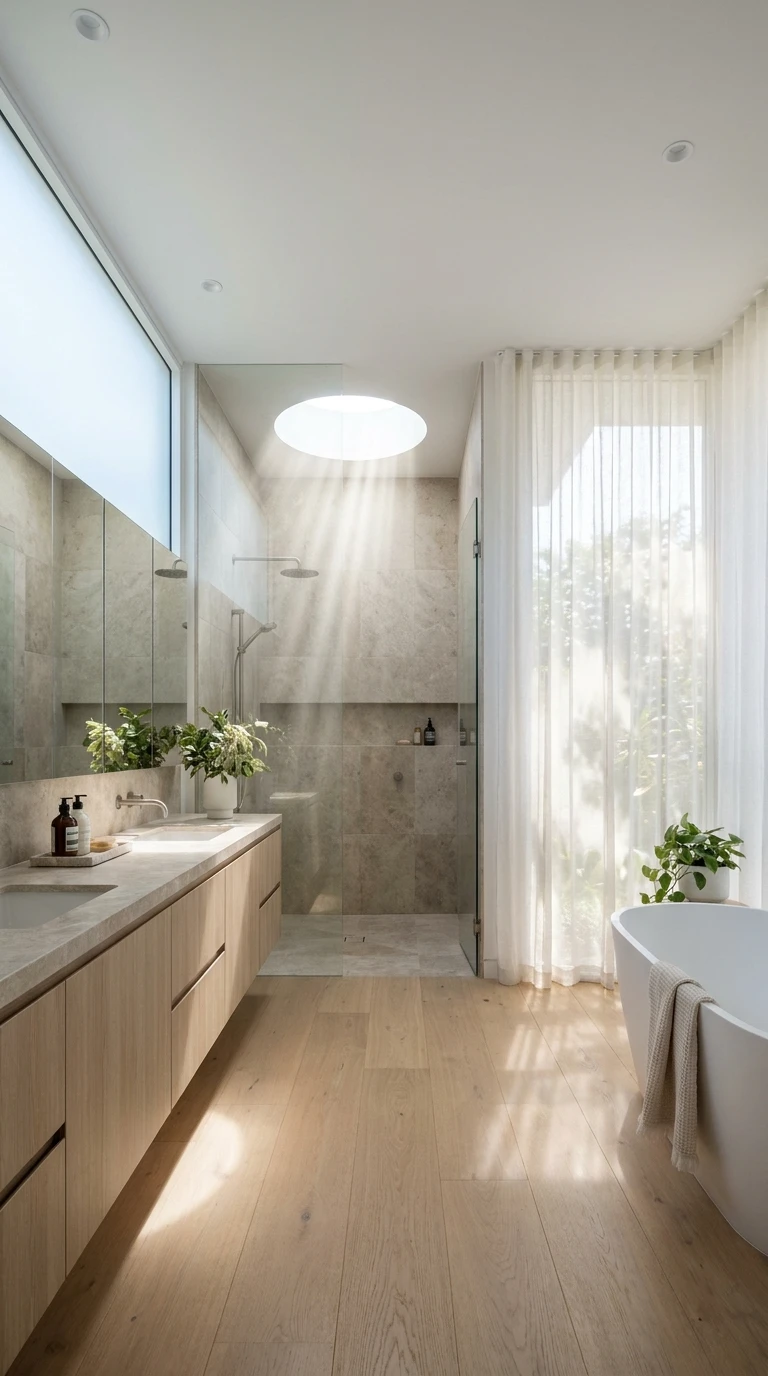 Ambiance lumineuse naturelle dans une salle de bain moderne