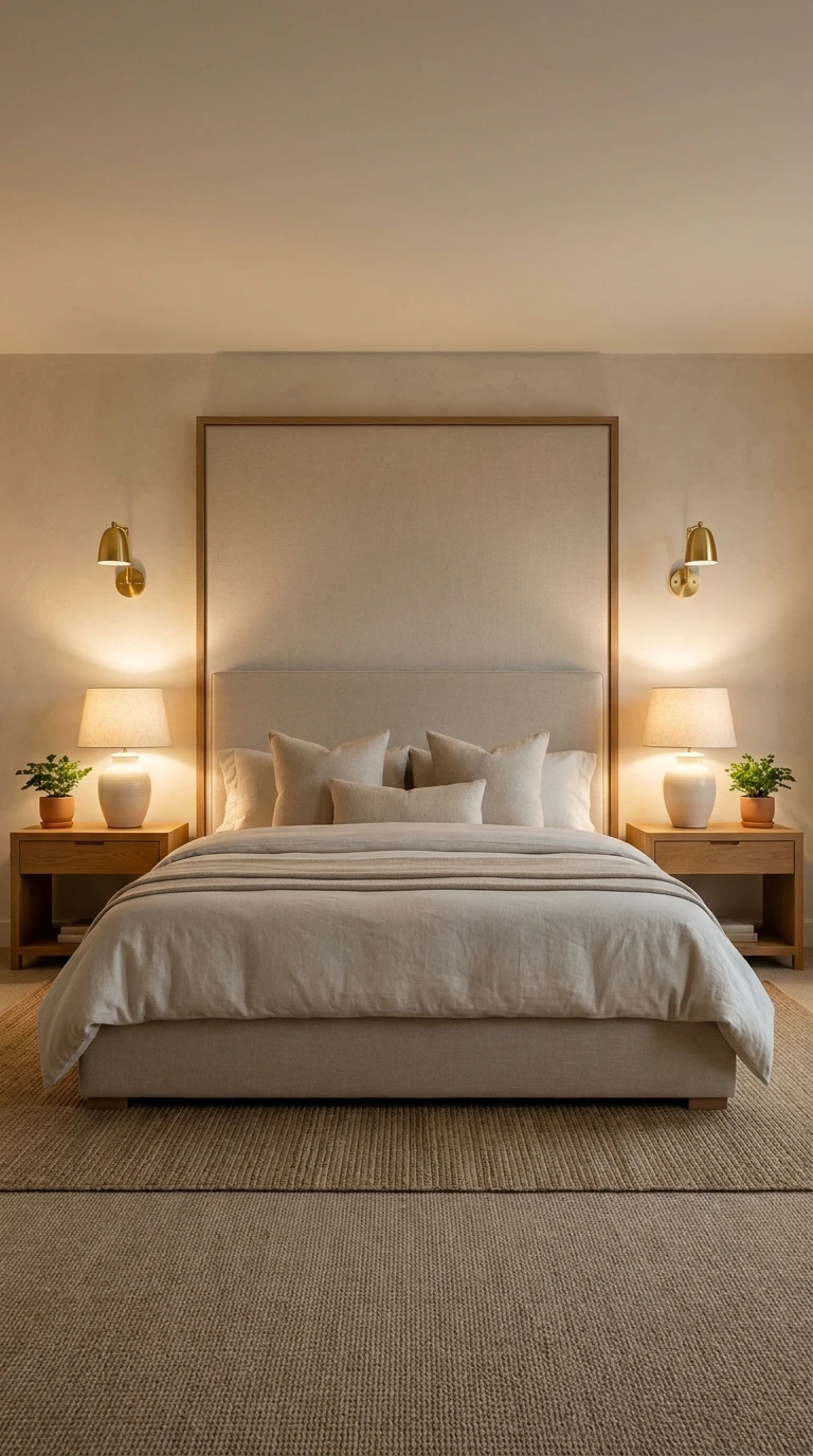Symétrie parfaite dans une chambre à coucher minimaliste