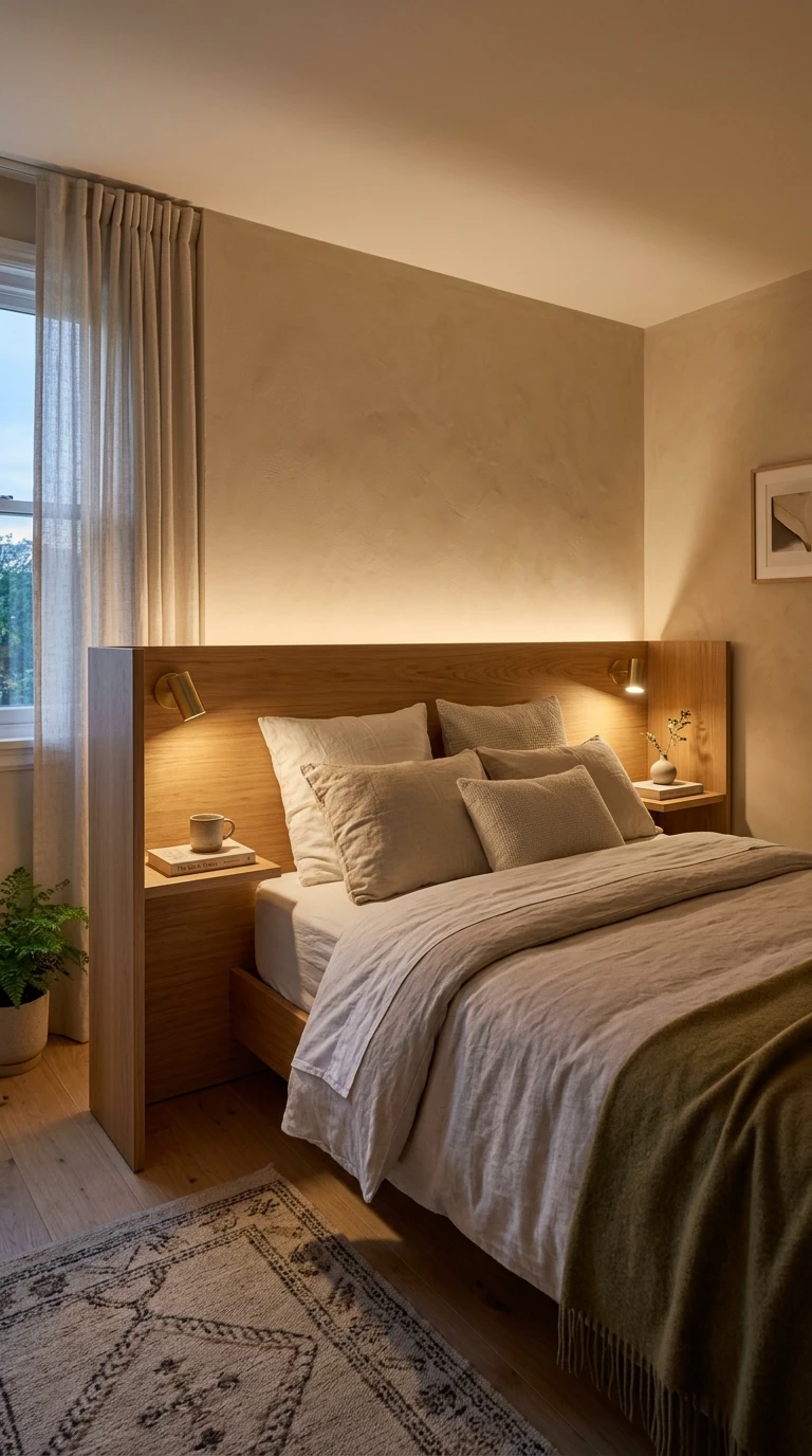 Tête de lit en bois sur mesure avec éclairage intégré