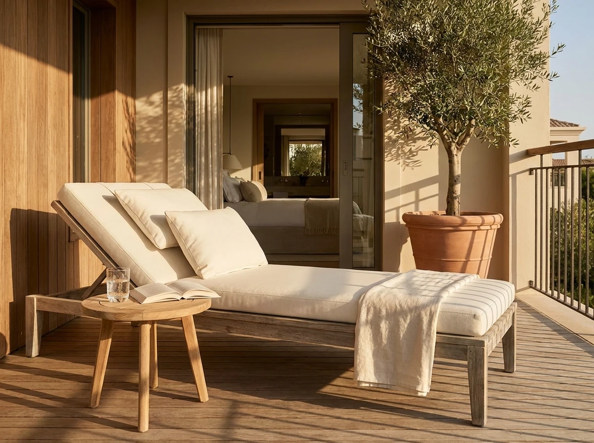 Aménagement d'une zone de détente avec bain de soleil en bois