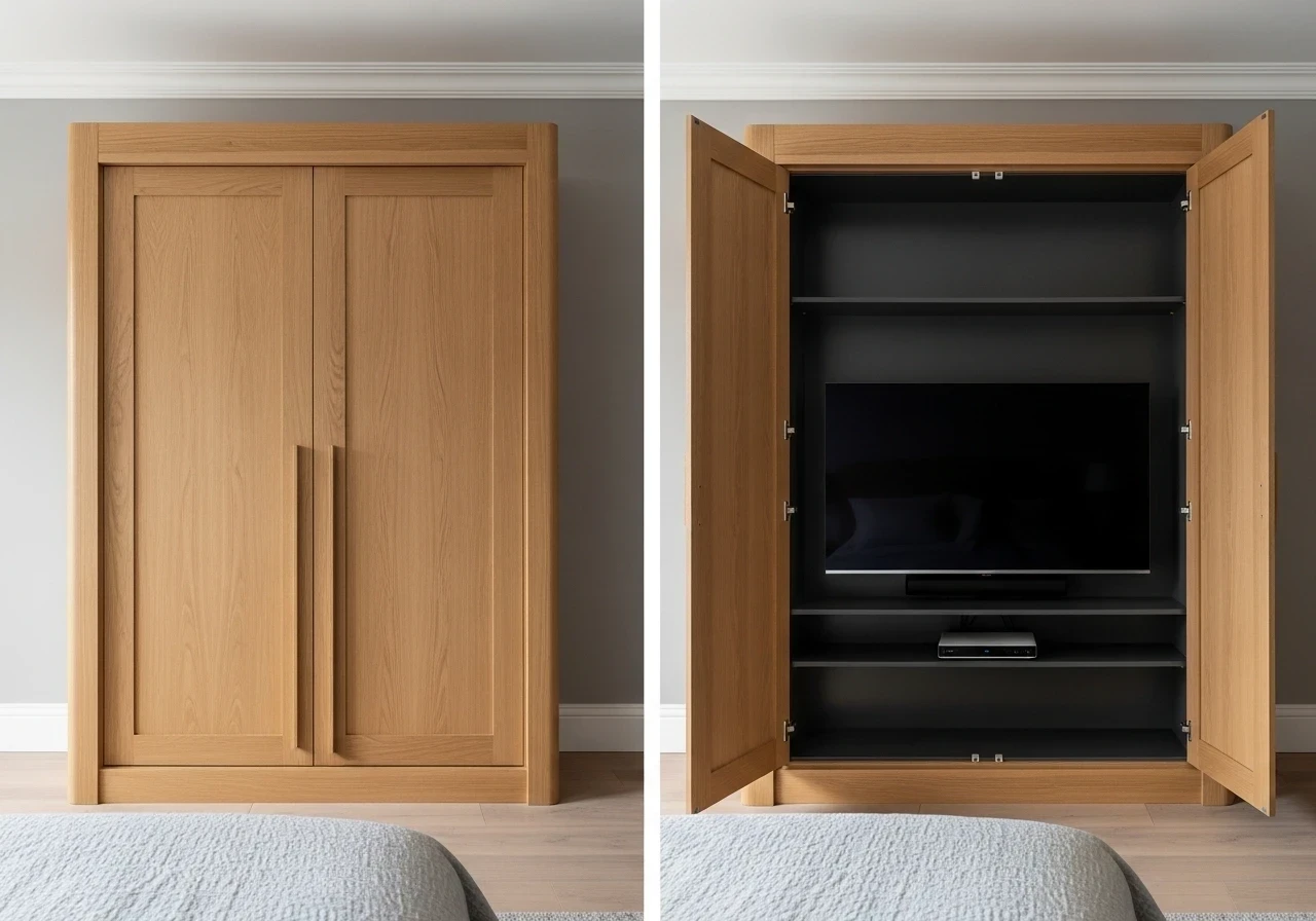 Armoire TV en bois avec portes à panneaux