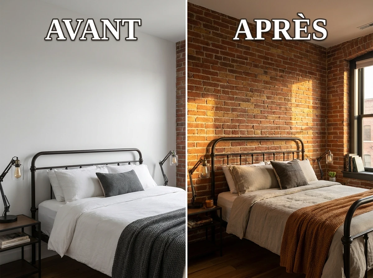 Exposer les briques apparentes sur le mur du lit