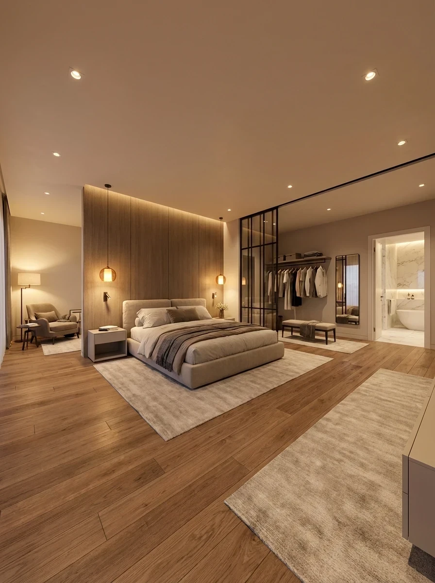 Aménagement d'une Suite Parentale Moderne avec Dressing et Salle de Bain