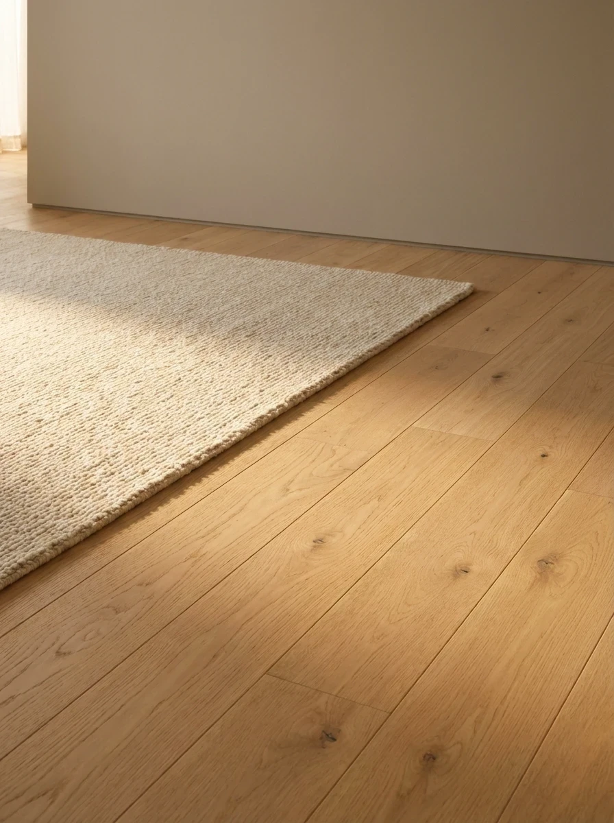 Parquet en Chêne Clair et Tapis Beige Ton sur Ton