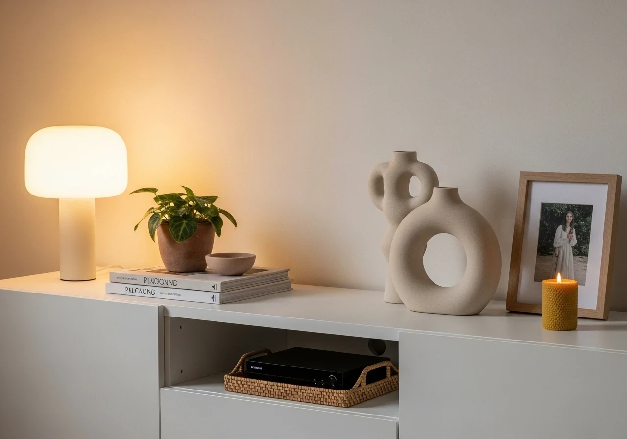 Décoration élégante d'un meuble TV blanc