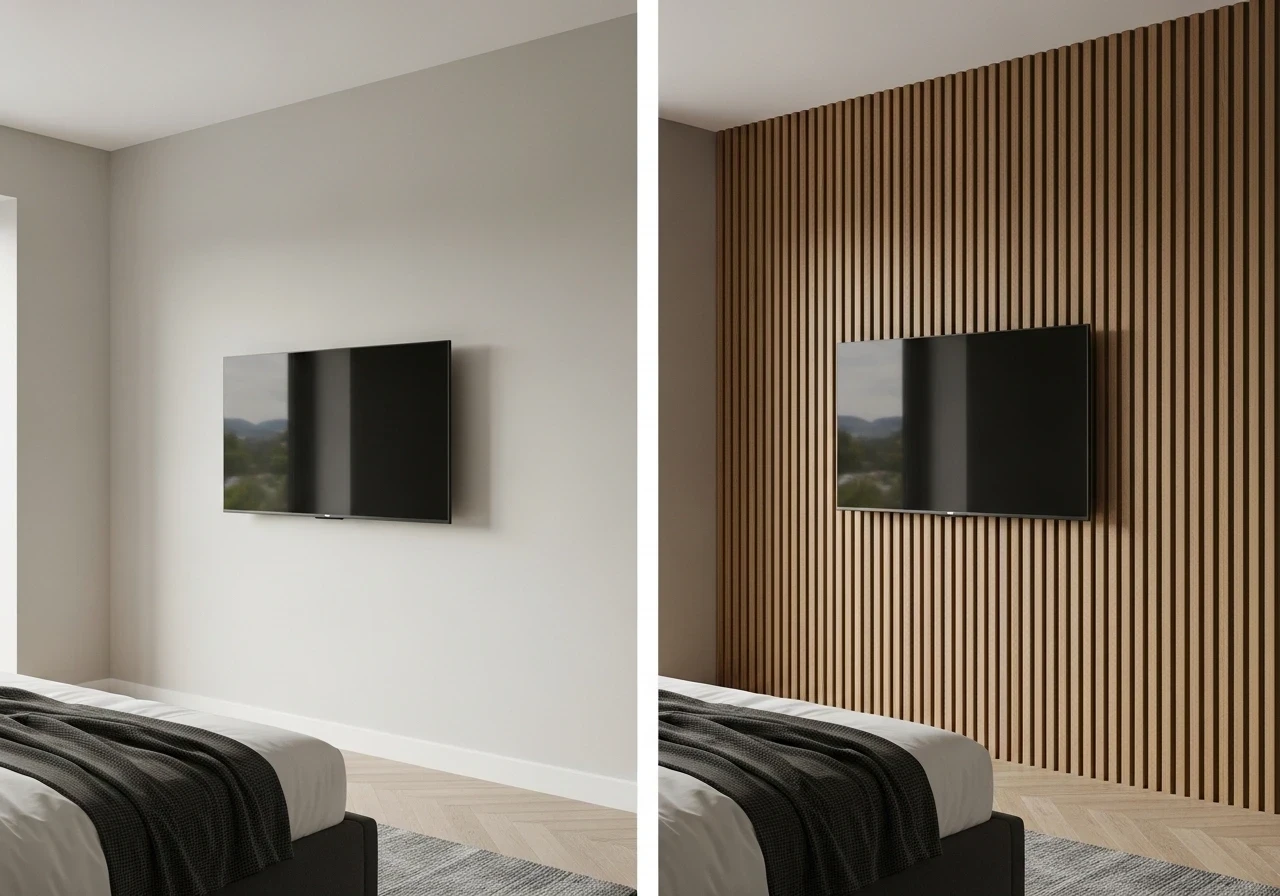 Habiller un mur TV avec des tasseaux de bois