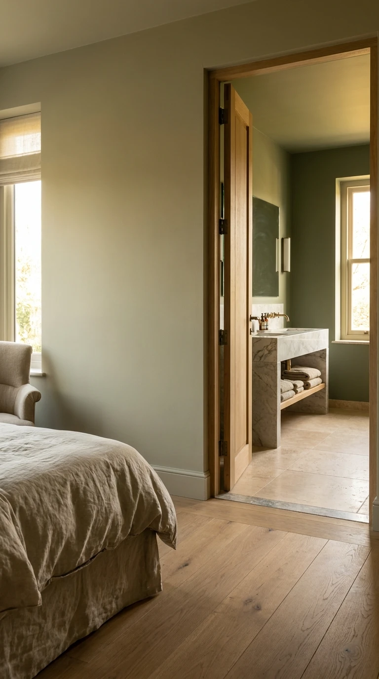 Harmonie de couleurs entre chambre et salle de bain