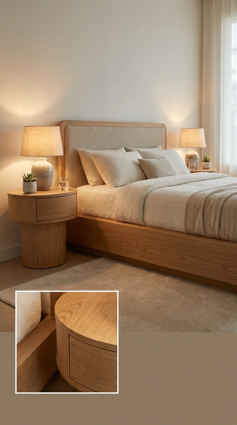 Aménagement d'une chambre avec tables de chevet en bois assorties