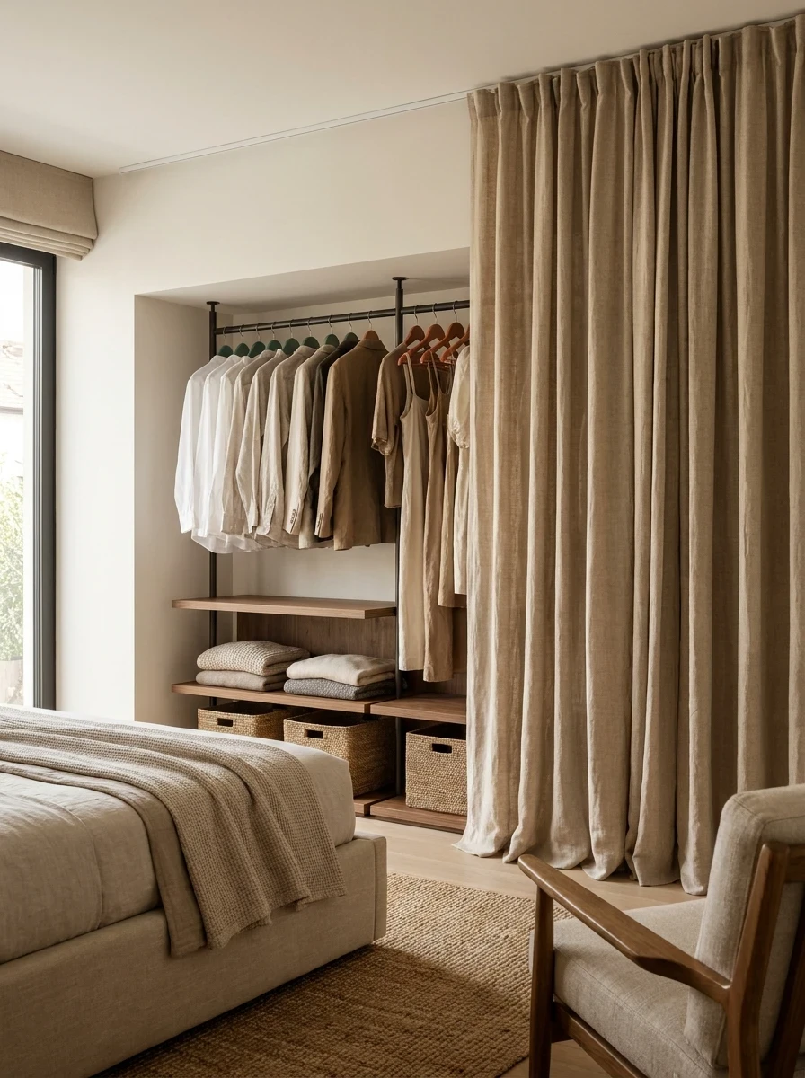 Installer un dressing ouvert ou une penderie habillée d'un rideau