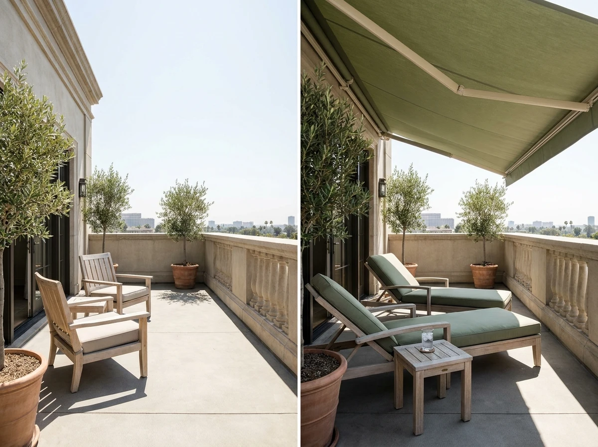 Installation d'un store banne rétractable sur une terrasse
