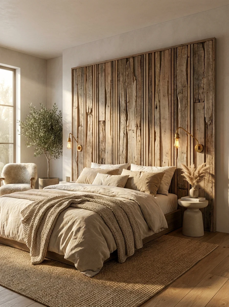 Installer une tête de lit DIY en bois flotté ou lattes