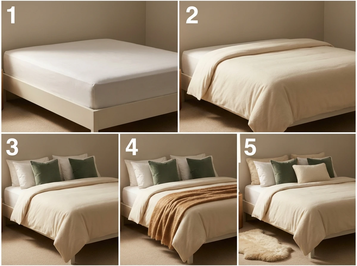 Étapes pour superposer des textiles de lit luxueux