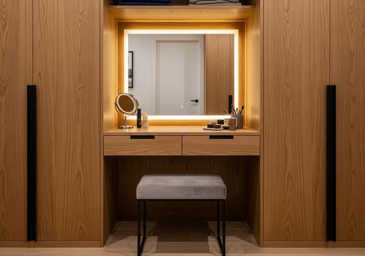 Dressing en bois avec coiffeuse intégrée