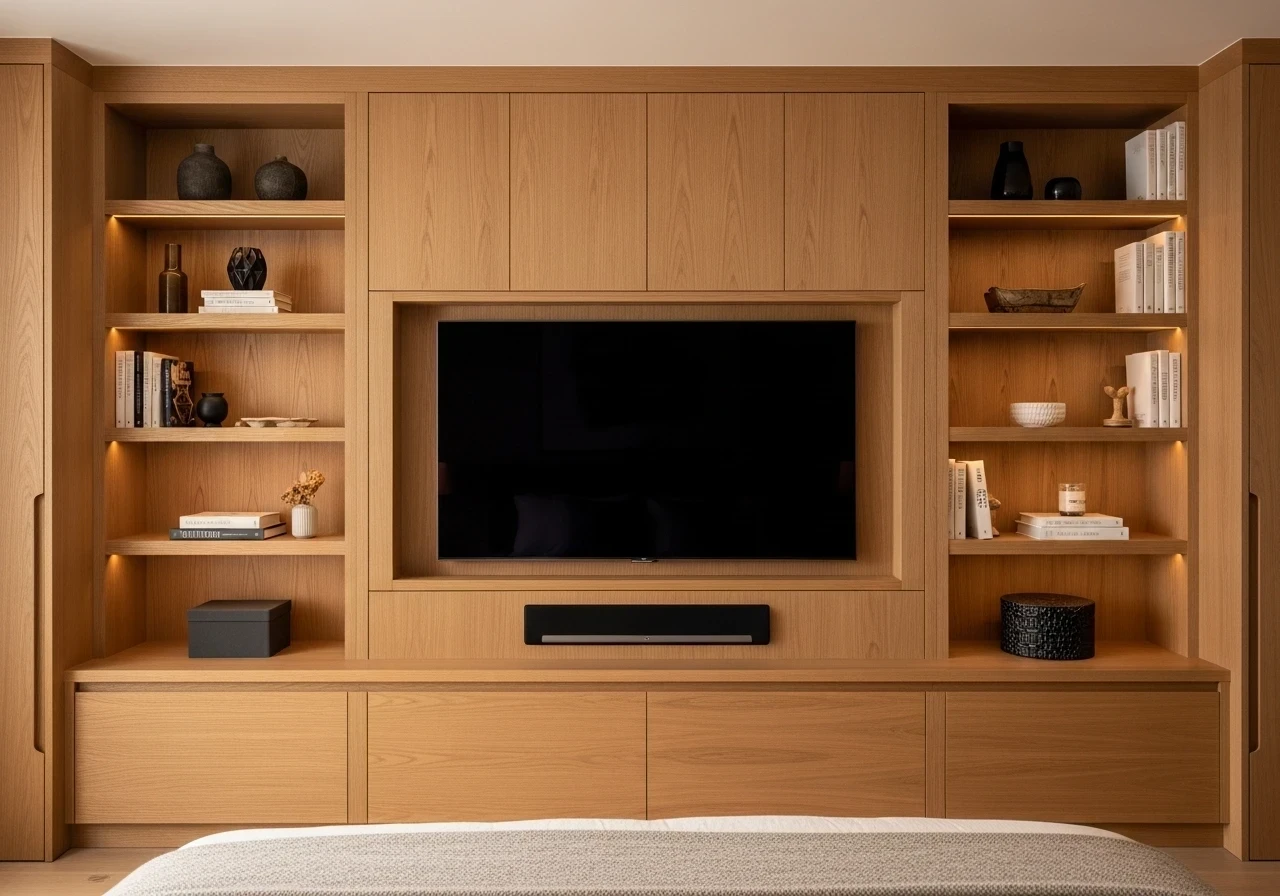 Meuble TV sur mesure en bois avec rangements intégrés
