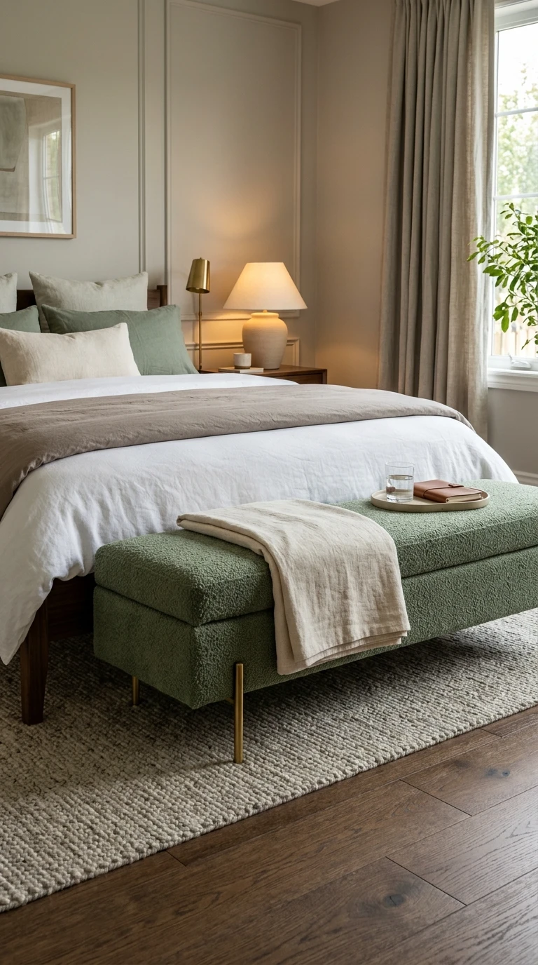 Bout de lit vert bouclé pour une chambre élégante