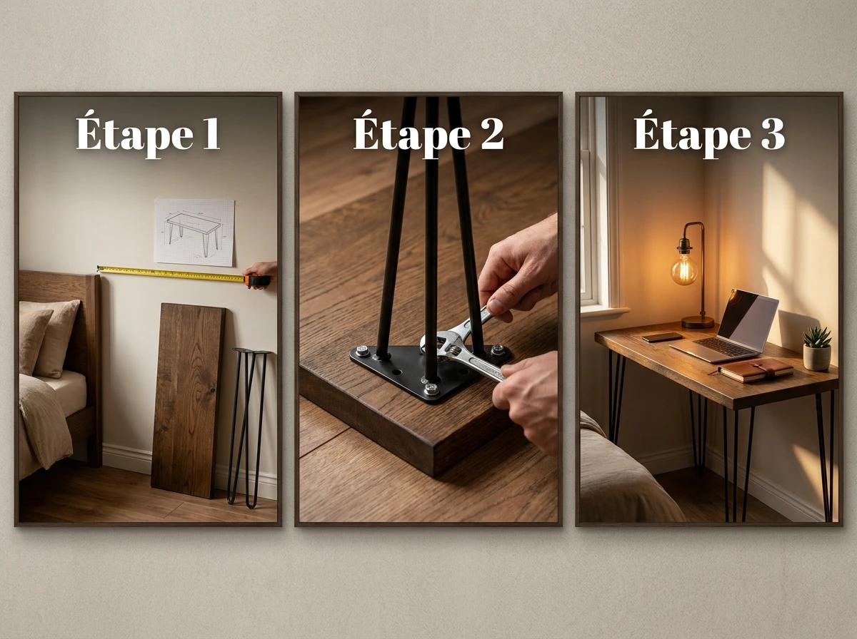 Intégrer un bureau en bois et métal pour le télétravail