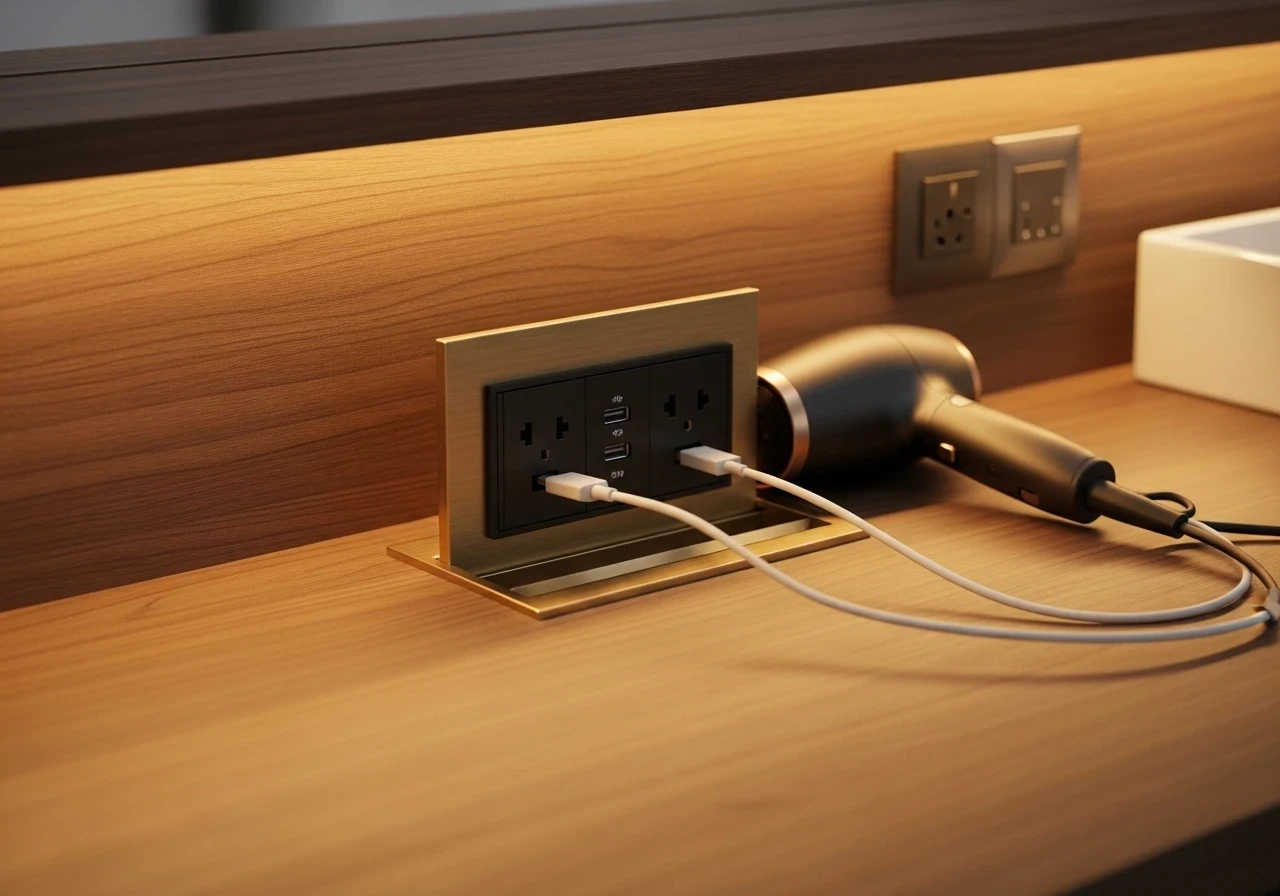 Prise électrique intégrée pour coiffeuse moderne