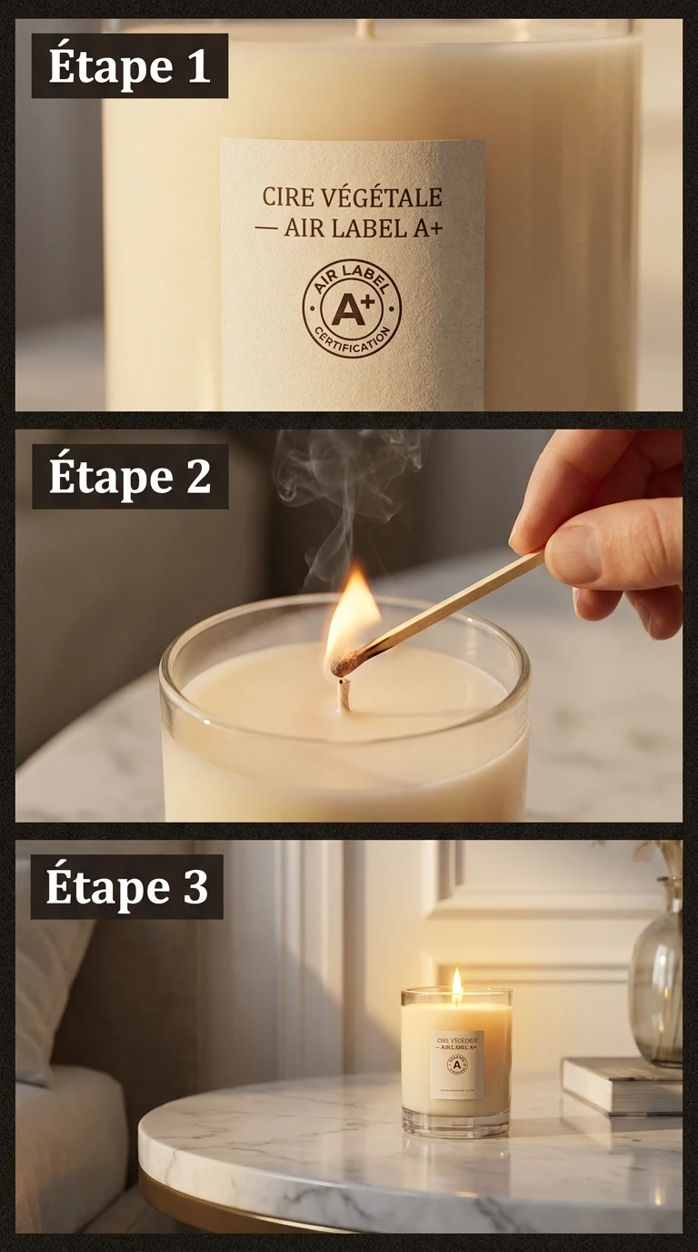 Bougie en cire végétale certifiée Air Label A+ : étapes d'utilisation