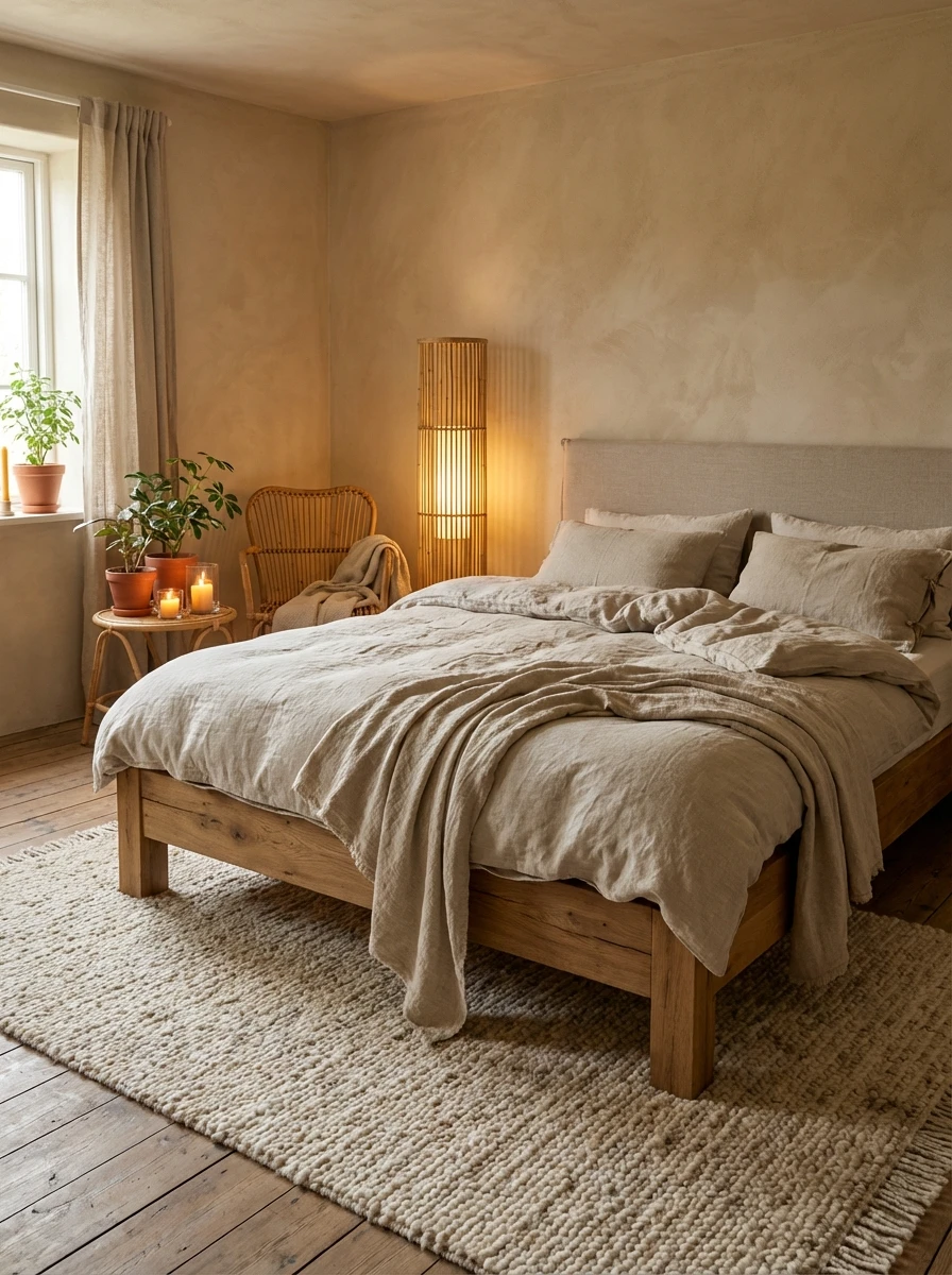 Chambre cocooning écologique aux matières naturelles