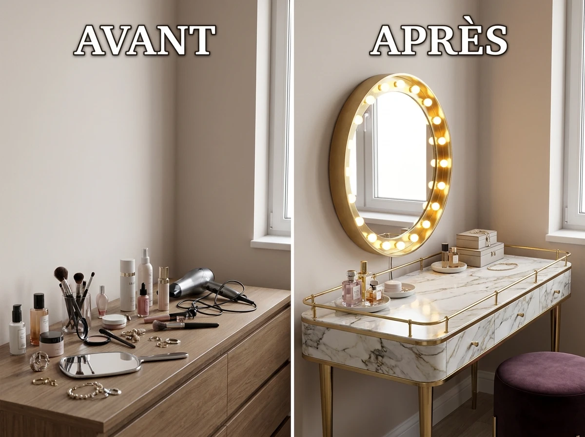 La coiffeuse en marbre et laiton comme meuble bijou