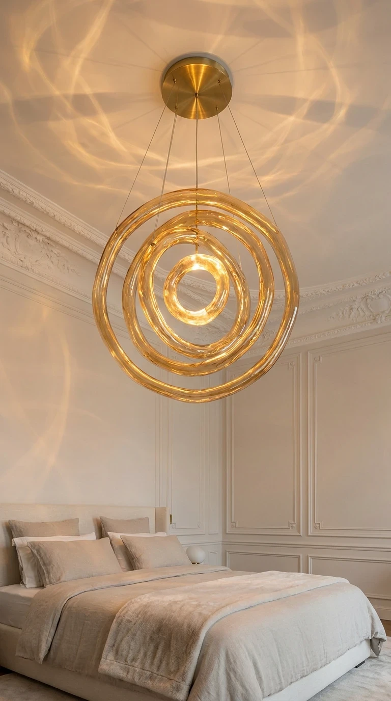 La suspension sculpturale au-dessus du lit