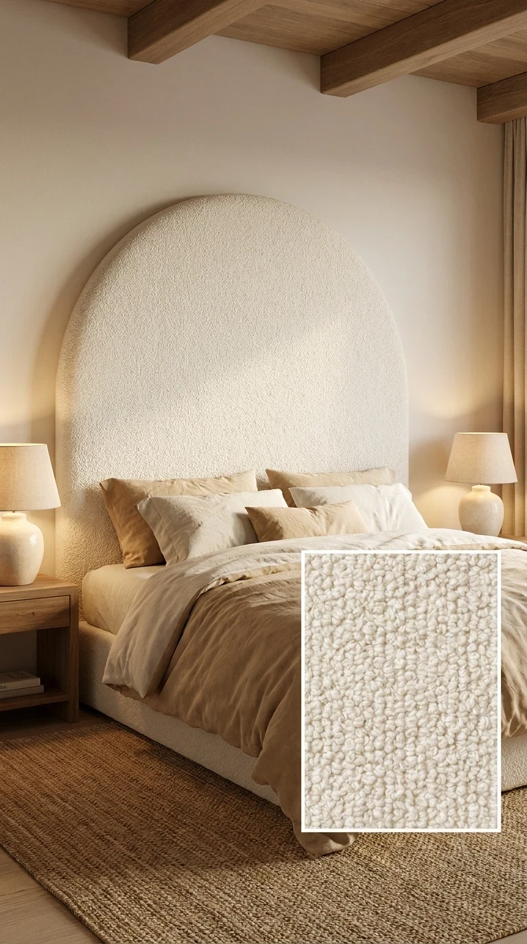 Tête de lit en bouclé blanche arrondie : tendance et douceur