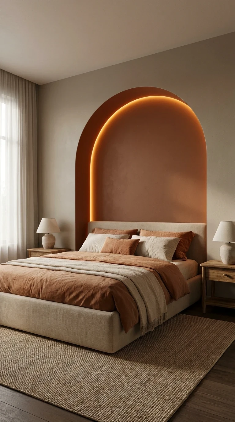 Tête de lit avec alcôve architecturale et éclairage intégré