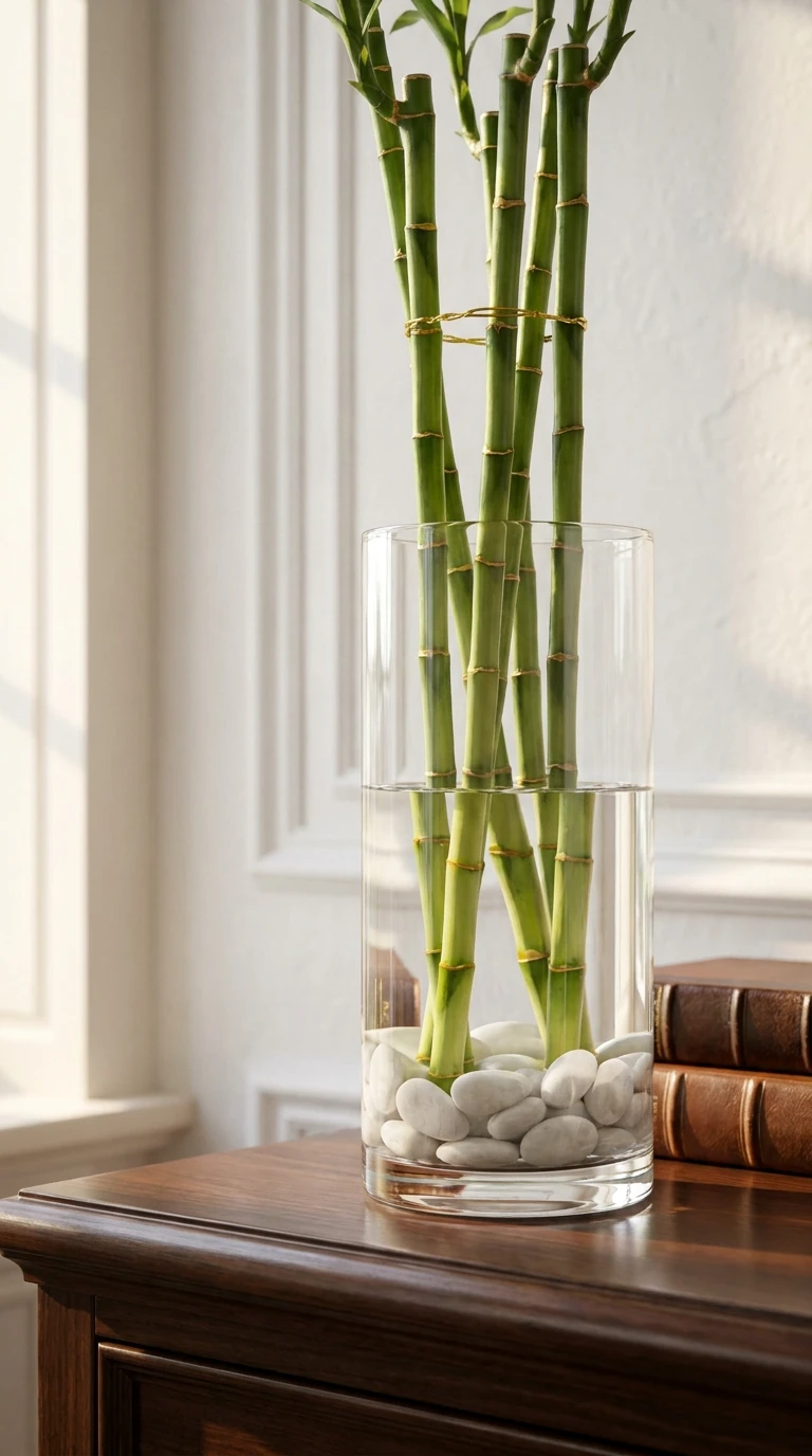 Bouquet de bambou de la chance dans un vase en verre