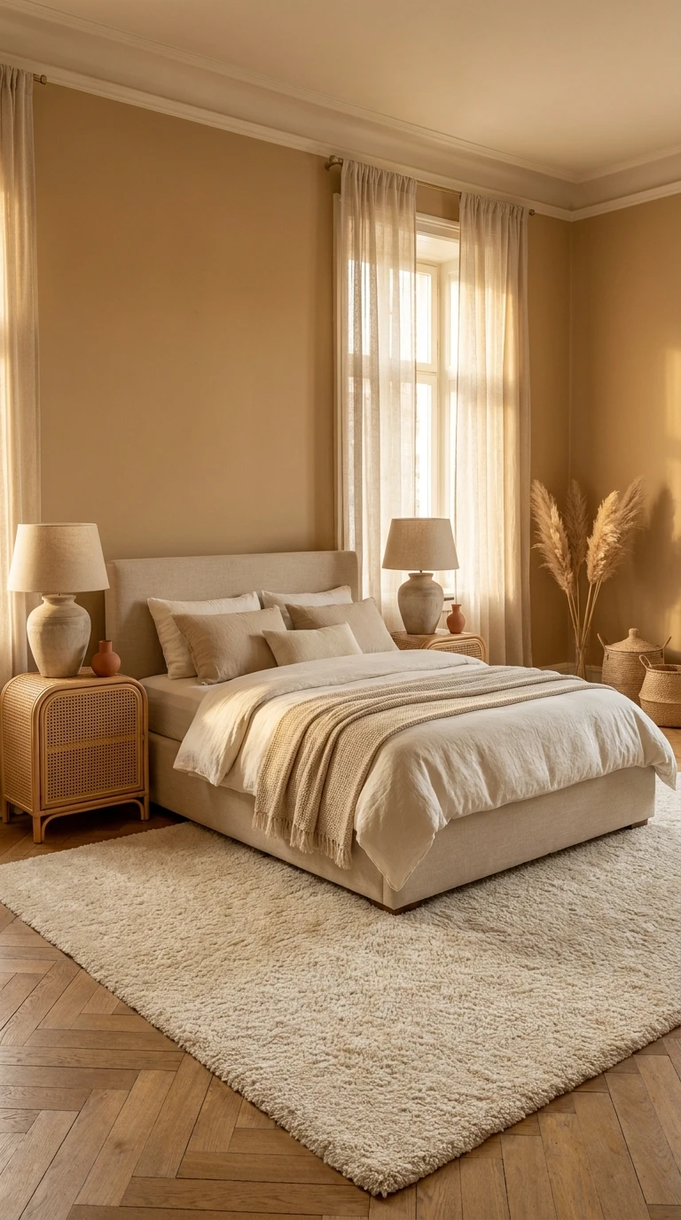 Le beige, la base intemporelle d'une chambre parentale élégante