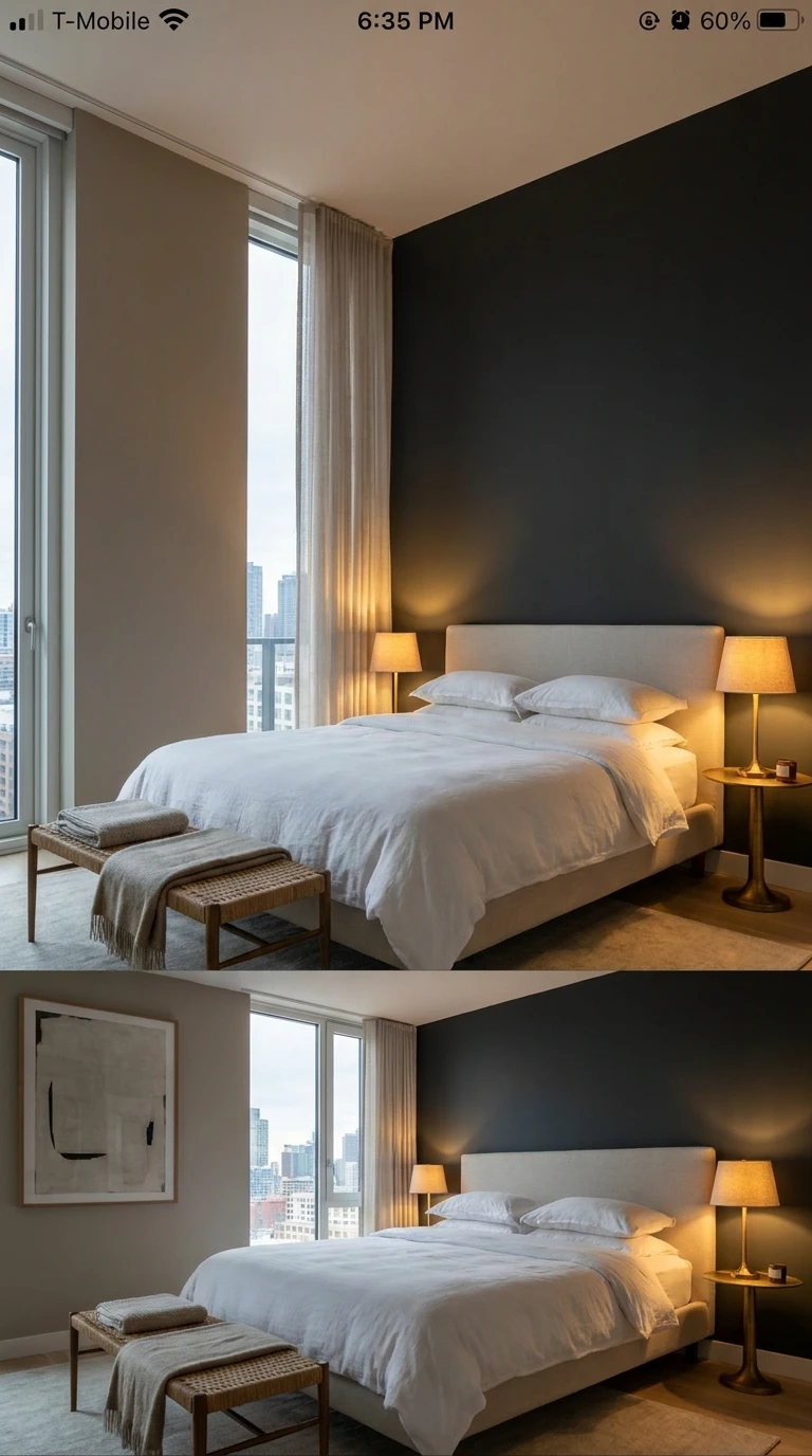 Chambre élégante avec mur gris anthracite et design moderne