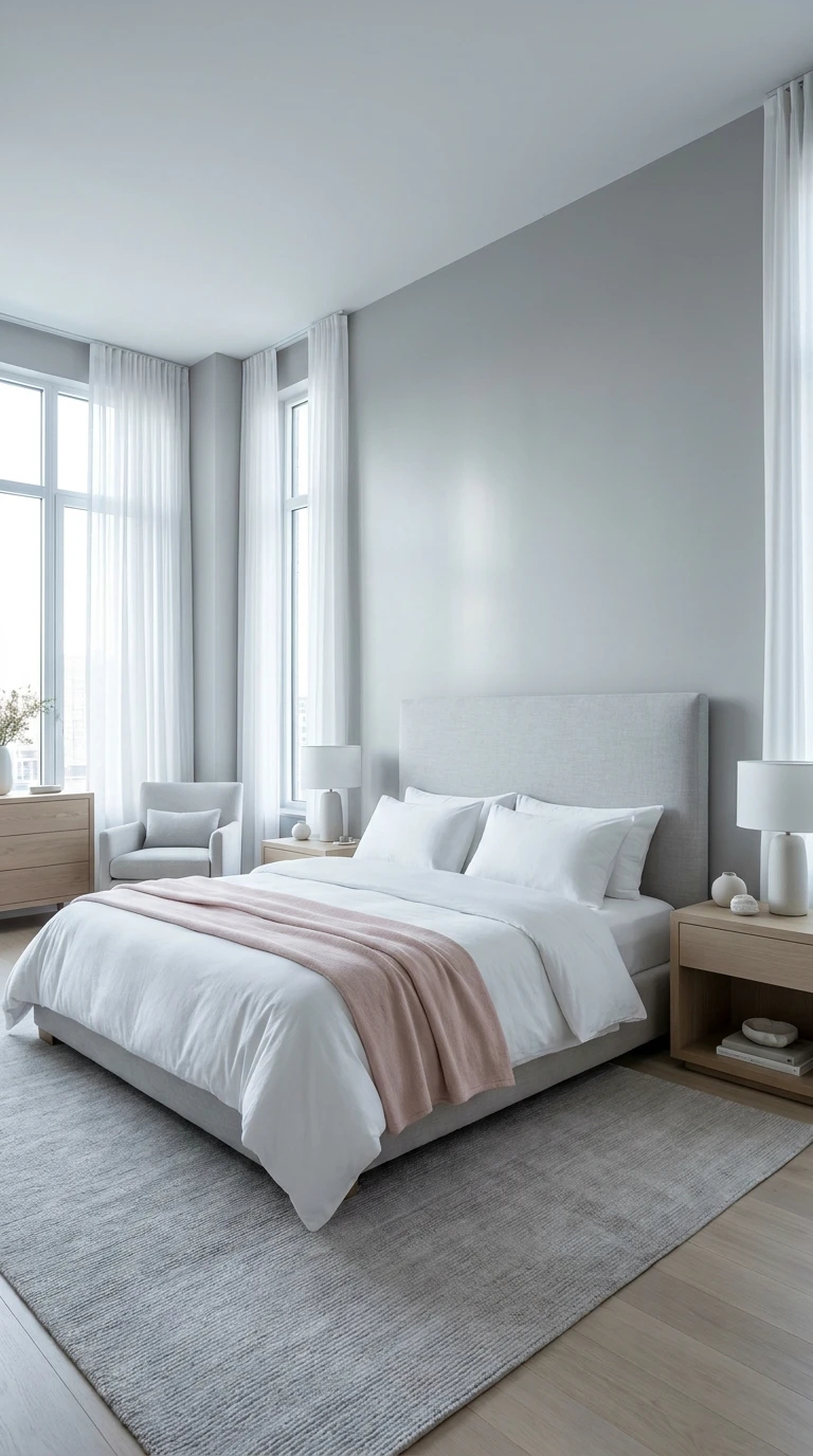 Chambre moderne en gris perle et tons neutres