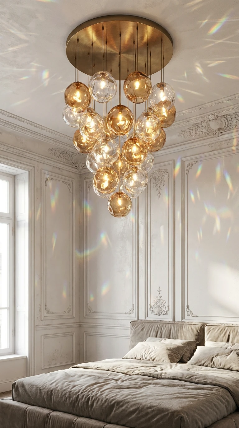 Le lustre ou la suspension en cristal ou en verre soufflé