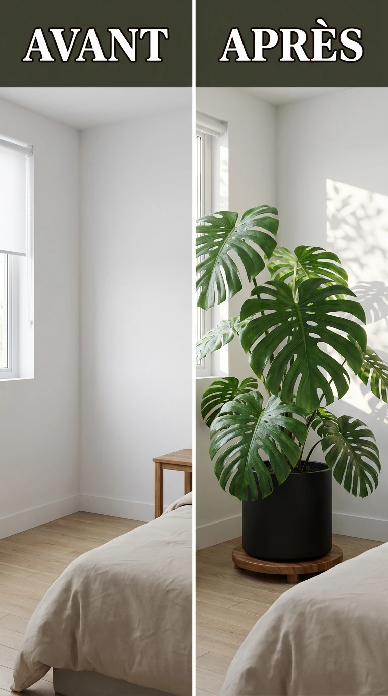 Déco jungle moderne : Avant/Après avec un Monstera deliciosa
