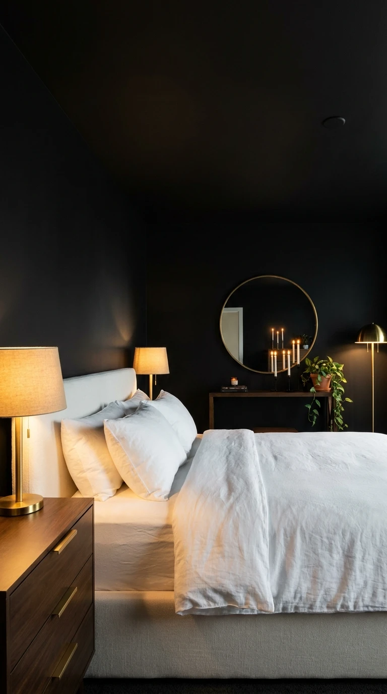 Décoration de chambre de luxe en noir mat radical