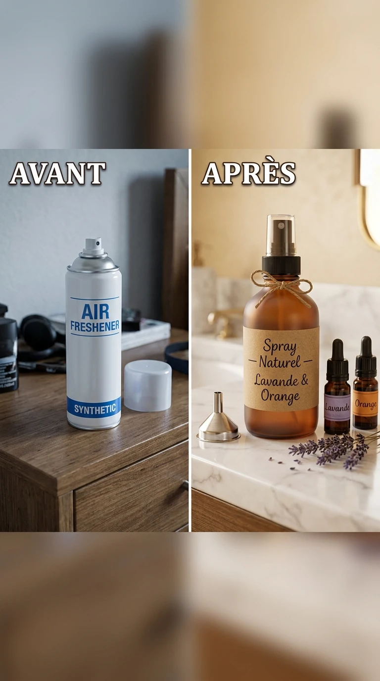 Spray d'ambiance naturel fait maison : avant vs après