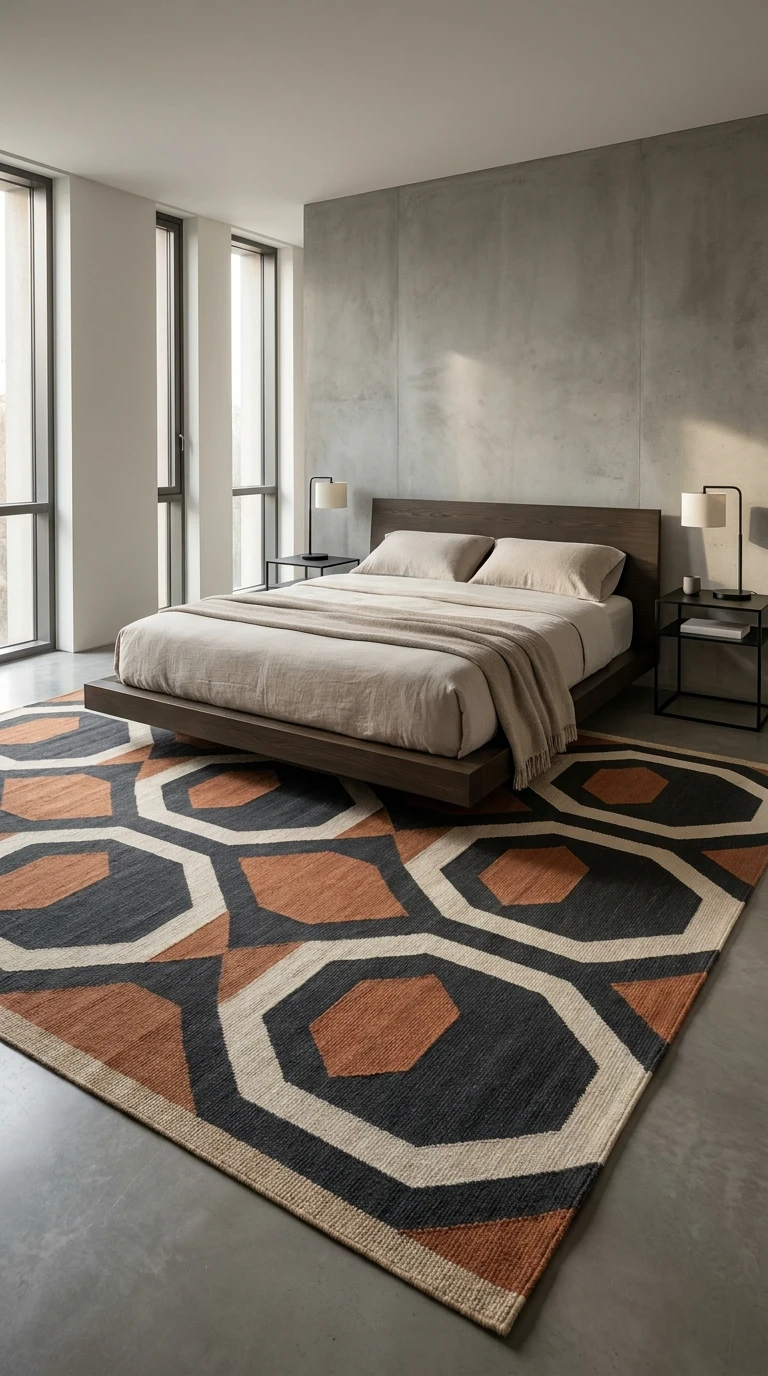 Tapis à motifs géométriques pour une chambre moderne et design