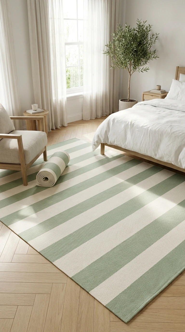 Tapis en coton à rayures vertes et blanches