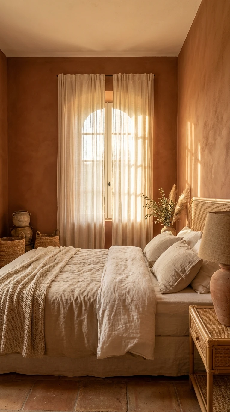 Chambre terracotta : chaleur méditerranéenne et matières naturelles