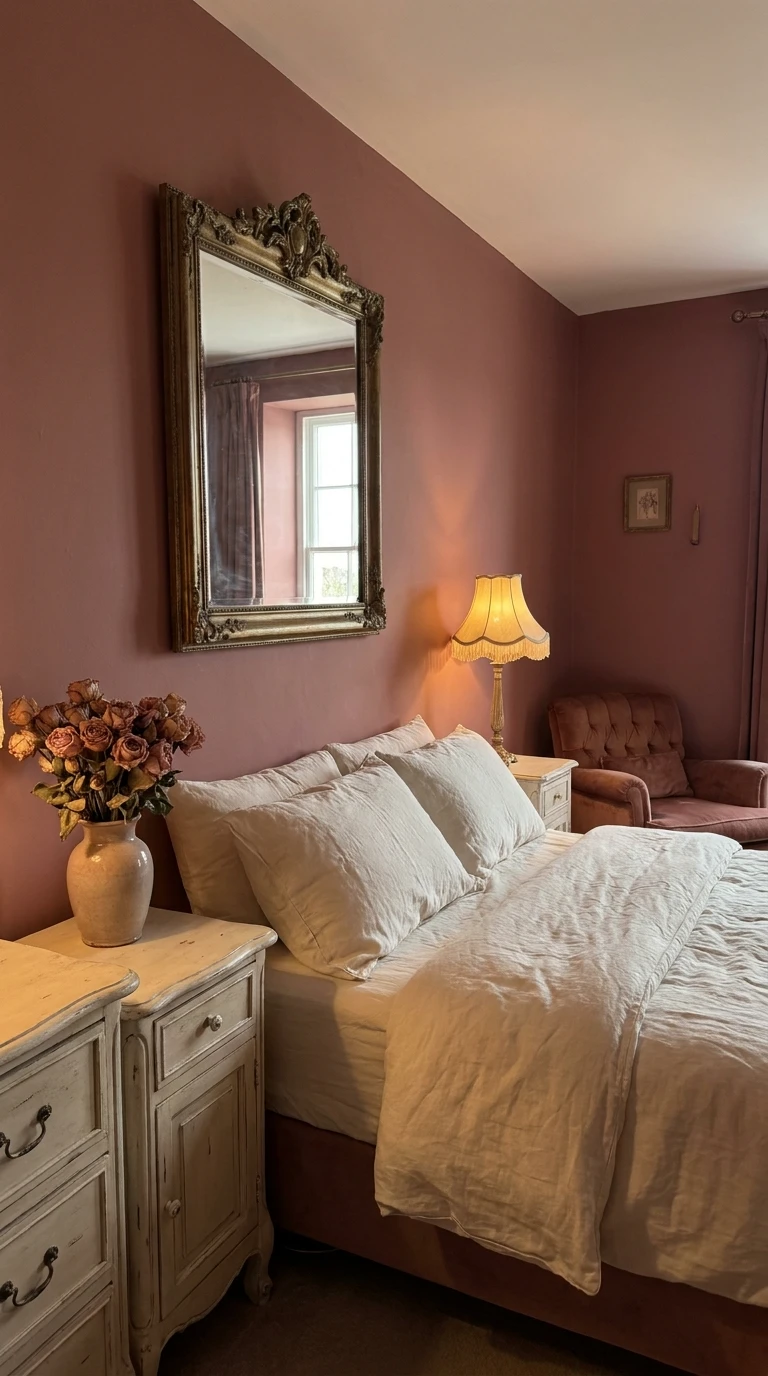 Chambre vieux rose et romance vintage