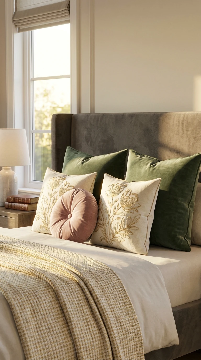 Les coussins décoratifs en velours et en broderie