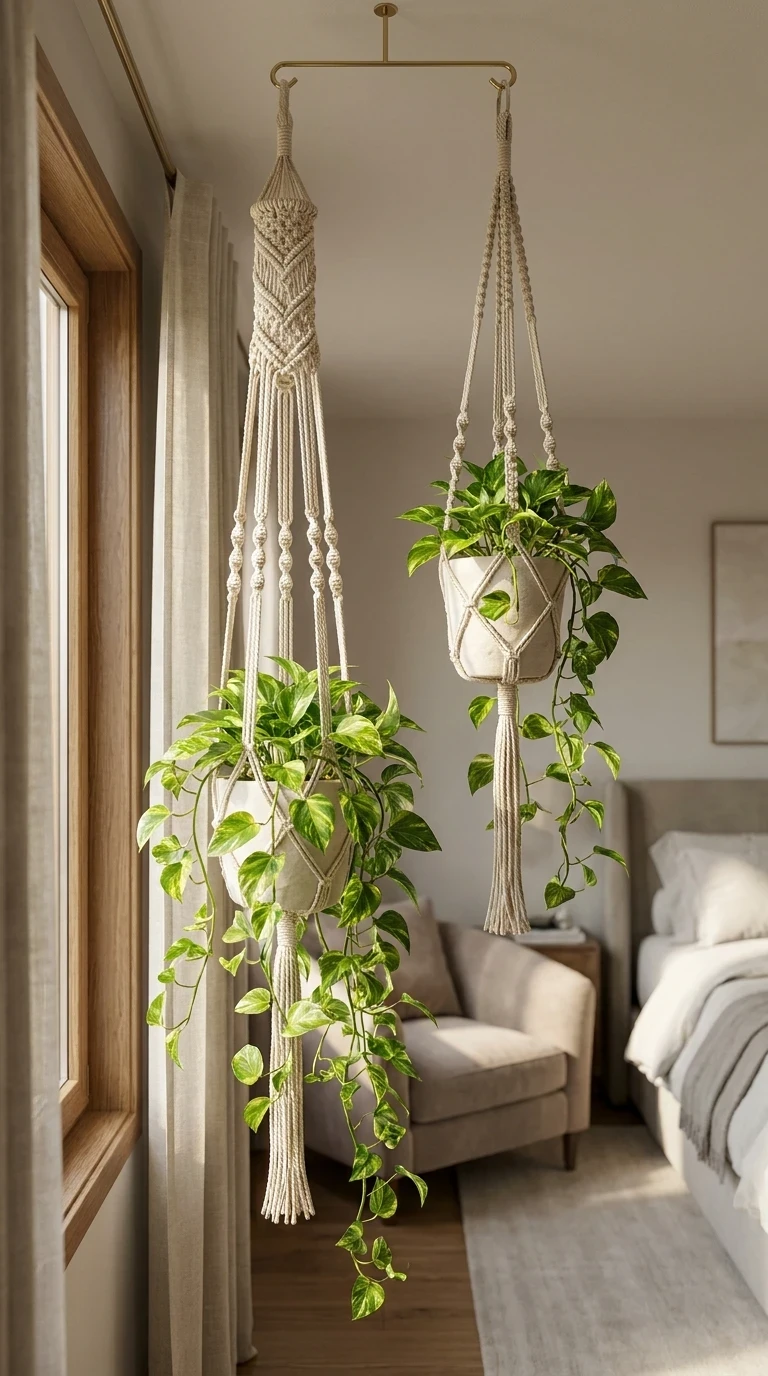 Les plantes suspendue en macramé artisanal
