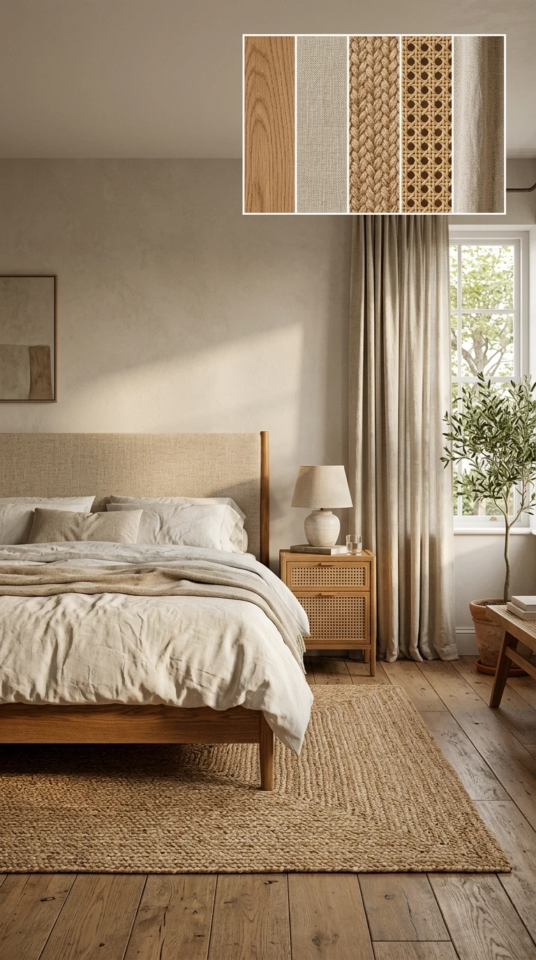 Matières naturelles pour une décoration de chambre sereine