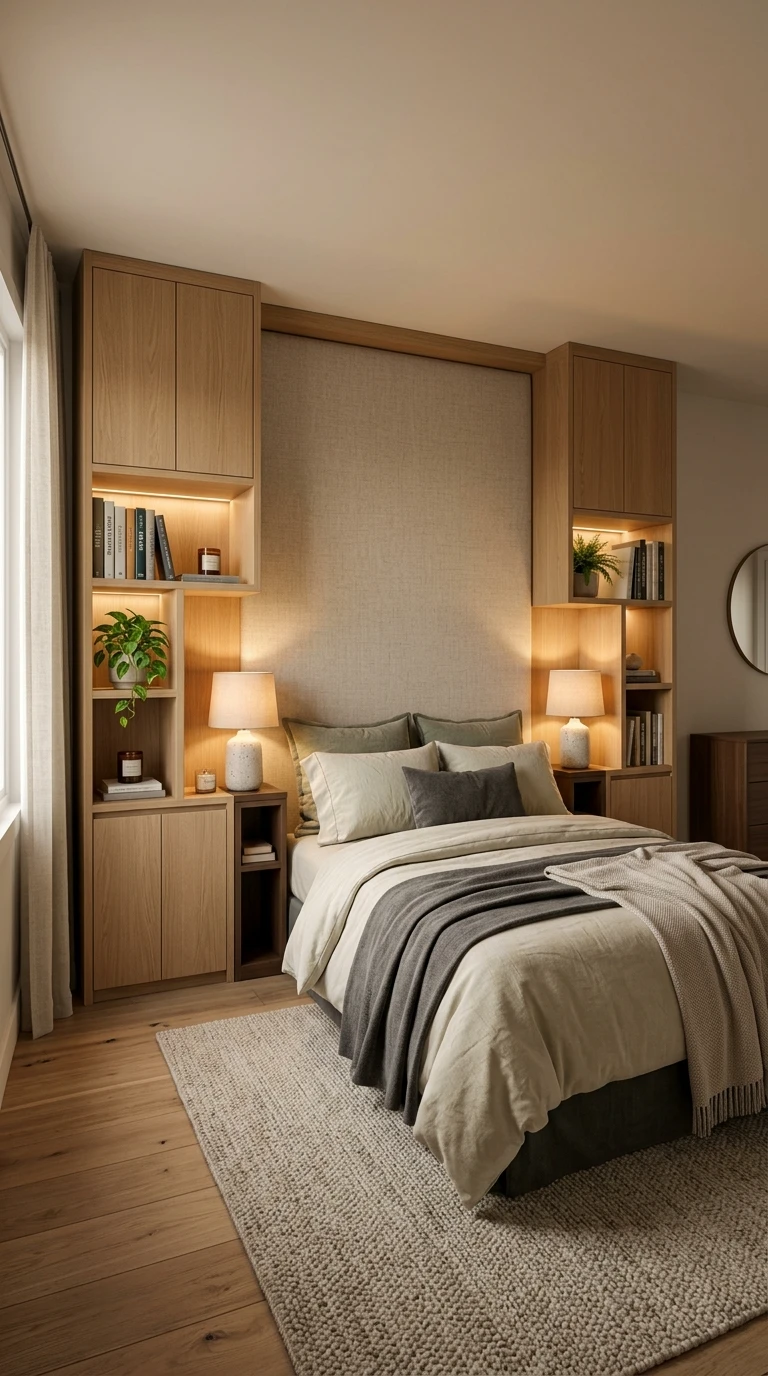 Lit avec tête de lit et rangements intégrés sur mesure