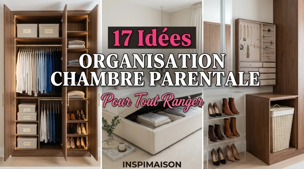 Organisation et rangement astucieux pour une chambre parentale moderne.