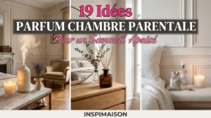 Collage d'idées parfum pour chambre : diffuseur, bougie parfumée, bâtonnets de senteur et brume de lit.