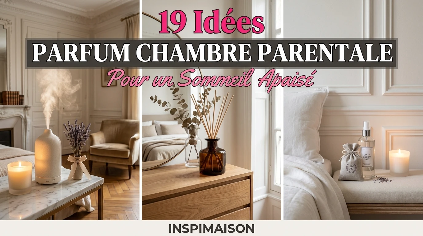 Collage d'idées parfum pour chambre : diffuseur, bougie parfumée, bâtonnets de senteur et brume de lit.