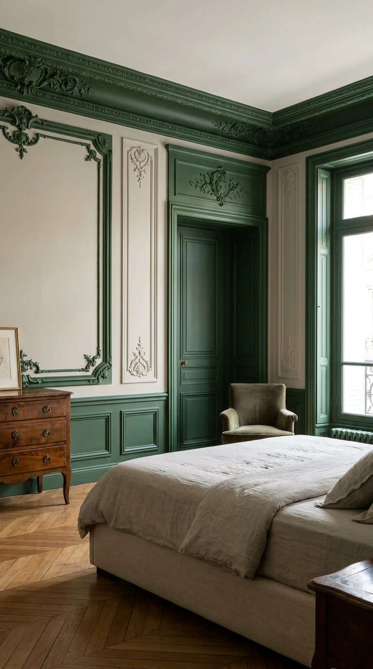 Peindre les boiseries en vert : contraste élégant avec murs crème