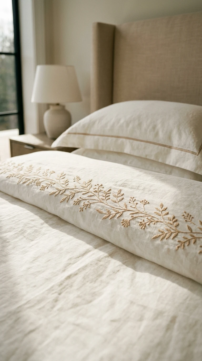Linge de lit en lin avec broderies sur mesure