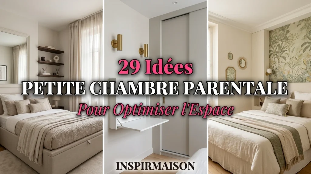 Collage de trois petites chambres parentales élégantes avec astuces d'optimisation d'espace.