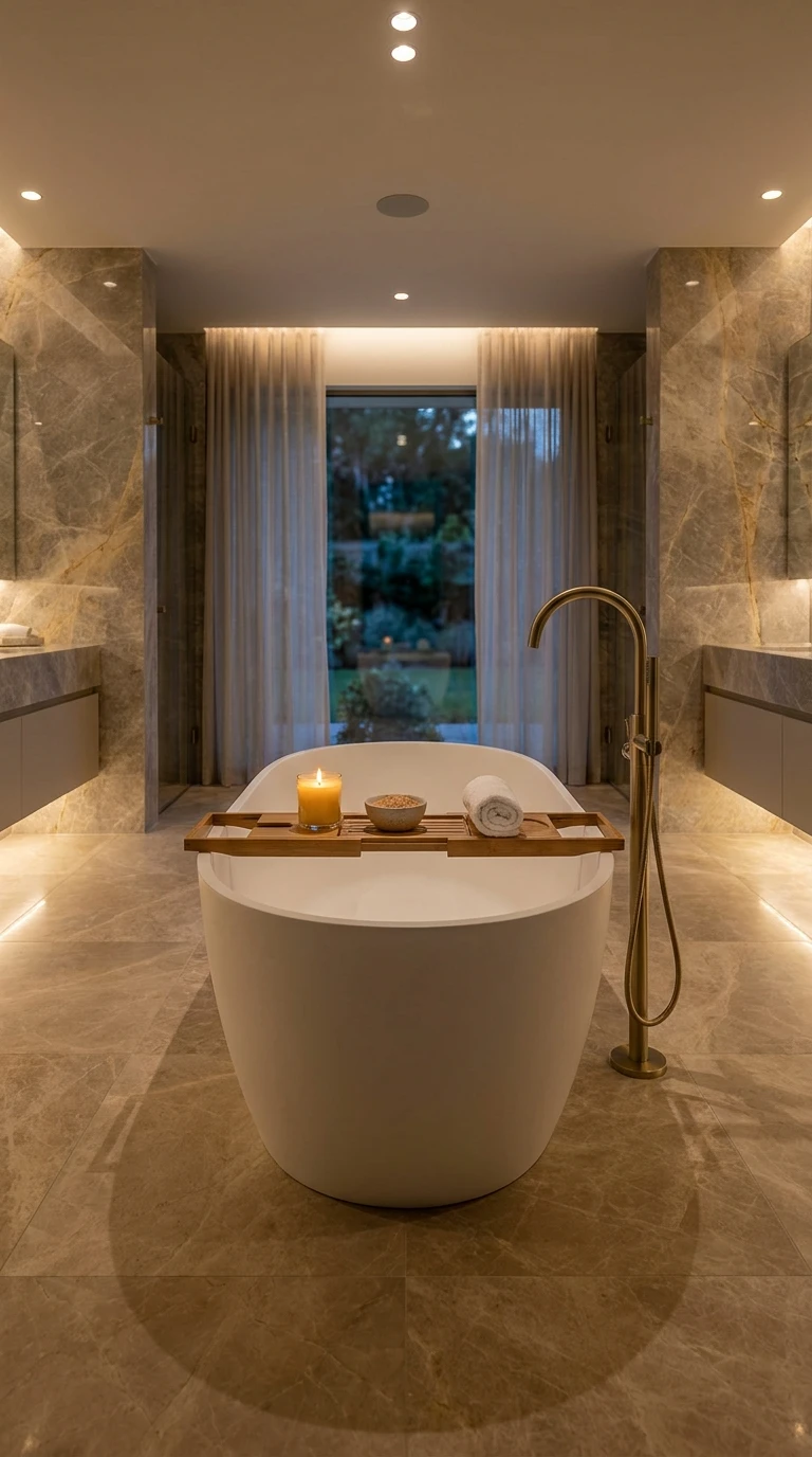 Baignoire îlot moderne pour une salle de bain ambiance spa